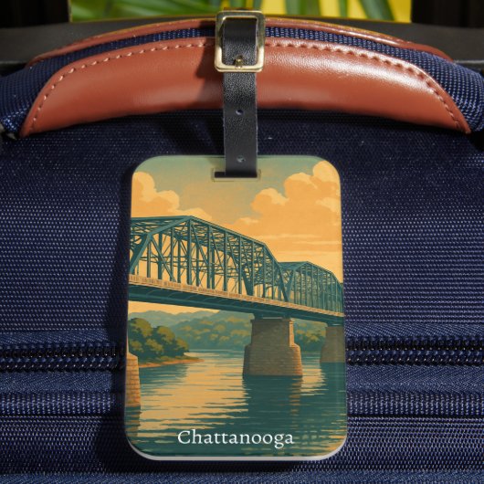 Farbenfrohe Vintage Chattanooga Gepäckanhänger (Vorderseite Insitu 2)