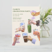 Farbenfrohe Vintage Cocktailjubiläen Graduation Pa Einladung (Stehend Vorderseite)