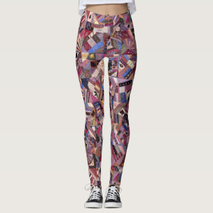 Farbenfrohe Vintage Crazy Quilt Leggings