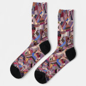 Farbenfrohe Vintage Crazy Quilt Socken (Linkes Detail)