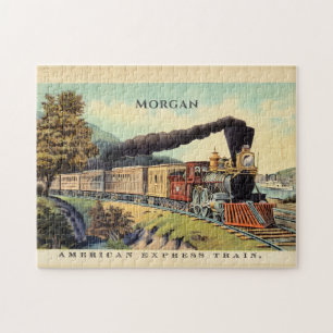 Farbenfrohe Vintage Dampfbahn Art, Name Puzzle