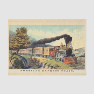 Farbenfrohe Vintage Dampfbahn, Postkarte Seidenpapier