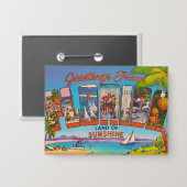 Farbenfrohe Vintage Florida Grüße Button (Vorderseite/Rückseite)