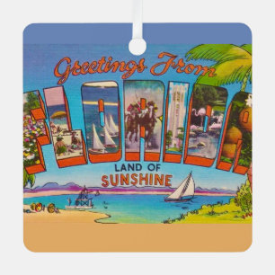 Farbenfrohe Vintage Florida Grüße Ornament Aus Metall