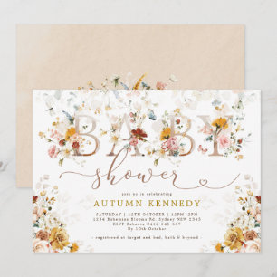 Farbenfrohe Vintage-Gartenblumen-Baby-Shower Einladung