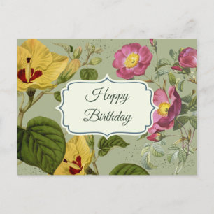 Farbenfrohe Vintage-Gartenblumen Frohe Geburtstag Postkarte