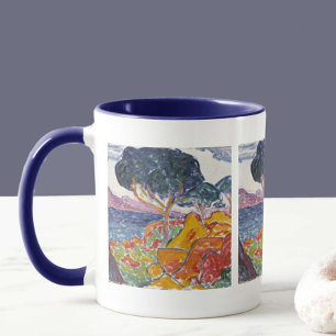 Farbenfrohe Vintage-Gebirgslandschaft-Malerei Tasse