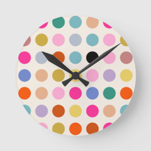 Farbenfrohe vintage geometrische Punkte Runde Wanduhr