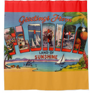 Farbenfrohe Vintage-Grüße aus Florida Duschvorhang