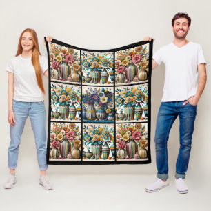 Farbenfrohe Vintage Inspirierte Blumenmuster Fleecedecke