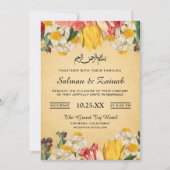 Farbenfrohe Vintage islamische Blumenhochzeit Einladung (Vorderseite)