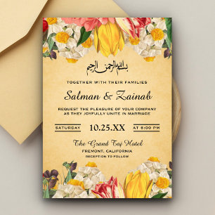 Farbenfrohe Vintage islamische Blumenhochzeit Einladung