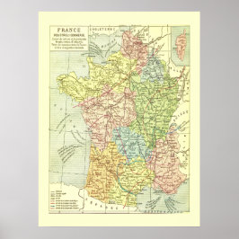 Farbenfrohe Vintage Karte Frankreichs Poster