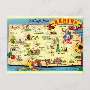 Farbenfrohe Vintage Karte Kansas