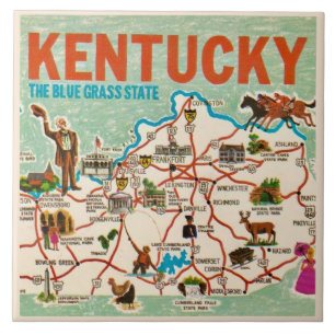 Farbenfrohe Vintage-Karte von Kentucky Fliese
