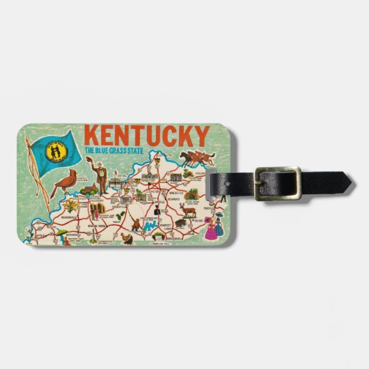 Farbenfrohe Vintage Kentucky Karte Gepäckanhänger (Vorderseite horizontal)