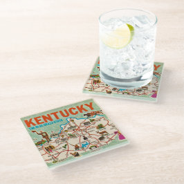 Farbenfrohe Vintage Kentucky Karte Glasuntersetzer