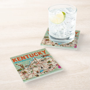 Farbenfrohe Vintage Kentucky Karte Glasuntersetzer