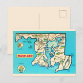 Farbenfrohe Vintage Maryland Map Postcard Postkarte (Vorne/Hinten)