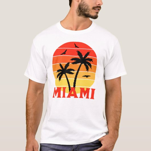 Farbenfrohe Vintage Miami Sunset T-Shirt (Vorderseite)