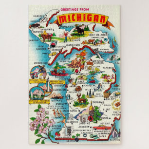 Farbenfrohe Vintage Michigan Karte Jigsaw Puzzle