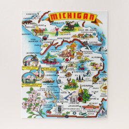 Farbenfrohe Vintage Michigan Karte Jigsaw Puzzle