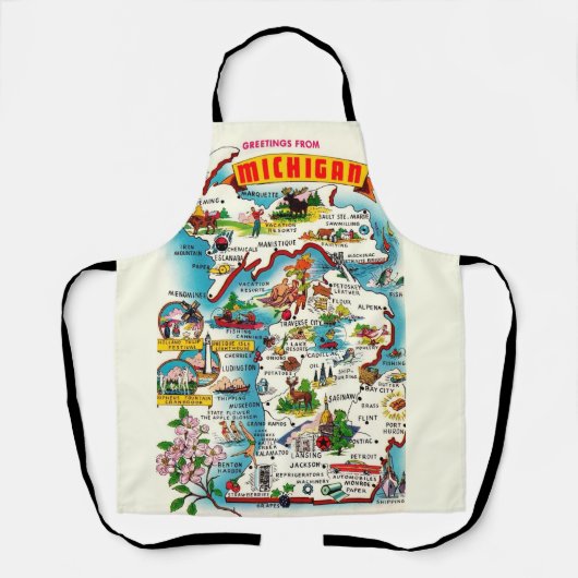 Farbenfrohe Vintage Michigan Map Schürze (Vorderseite)