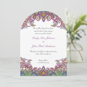 Farbenfrohe Vintage Pfauenpfaue Paisley Damask Hoc Einladung