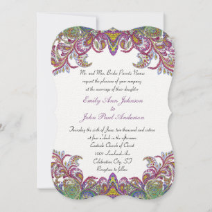 Farbenfrohe Vintage Pfauenpfaue Paisley Damask Hoc Einladung
