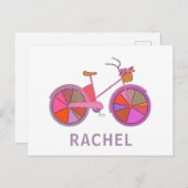 Farbenfrohe Vintage Radtour mit Blume Postkarte (Vorne/Hinten)