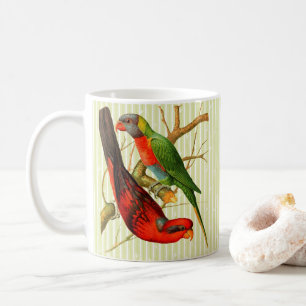 Farbenfrohe Vintage Rot-Grün-Papageien-Illustratio Kaffeetasse