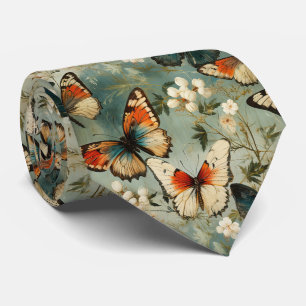 Farbenfrohe Vintage-Schmetterlinge und Blumen (5) Krawatte