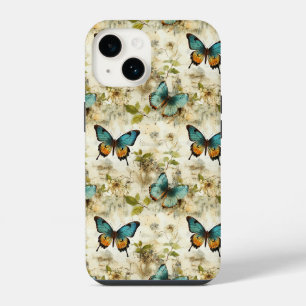 Farbenfrohe Vintage-Schmetterlinge und Blumen iPhone 14 Hülle
