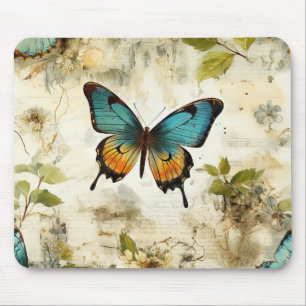 Farbenfrohe Vintage-Schmetterlinge und Blumen Mousepad