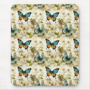 Farbenfrohe Vintage-Schmetterlinge und Blumen Mousepad