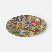 Farbenfrohe Vintage tropische Vogelparrosen Pappteller (Schrägansicht)