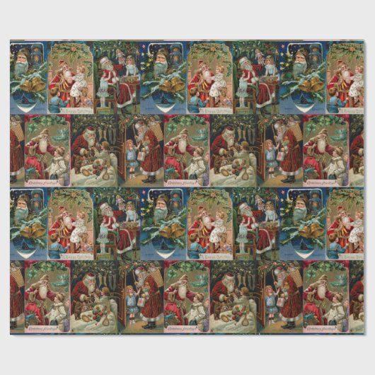 Farbenfrohe Vintage Weihnachtskollage Geschenkpapier (Flach)