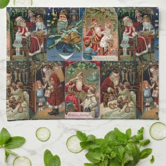 Farbenfrohe Vintage Weihnachtskollage Geschirrtuch (Gefaltet)