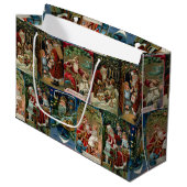Farbenfrohe Vintage Weihnachtskollage Große Geschenktüte (Vorderseite Schrägansicht)