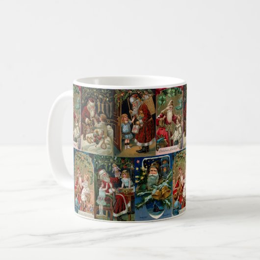 Farbenfrohe Vintage Weihnachtskollage Kaffeetasse (Vorderseite Links)