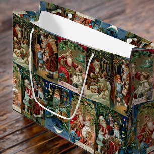 Farbenfrohe Vintage-Weihnachtsmann-Collage Große Geschenktüte
