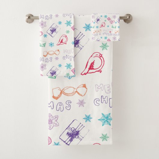 Farbenfrohe Vintage Weihnachtsmuster Badhandtuch Set (Insitu)