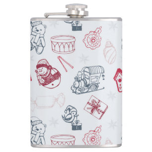Farbenfrohe Vintage Weihnachtsspielzeuge Flachmann