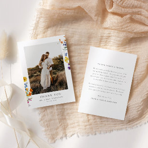 Farbenfrohe Vintage-Wildblumen-Hochzeit Dankeskarte