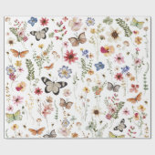 Farbenfrohe Vintage Wildblumen Schmetterlinge bota Geschenkpapier (Flach)
