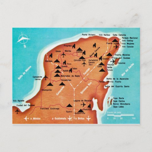 Farbenfrohe Vintage Yucatan Mexico Karte (Vorderseite)