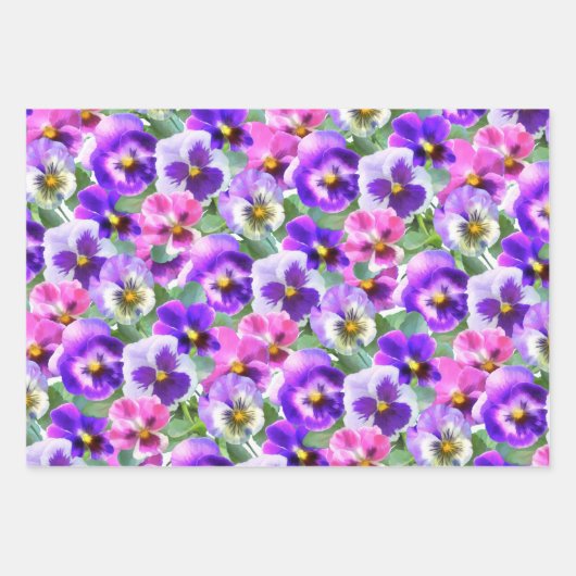 Farbenfrohe Violetten Pansy Blume Muster Geschenkpapier Set (Vorderseite 2)