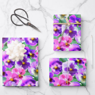 Farbenfrohe Violetten Pansy Blume Muster Geschenkpapier Set