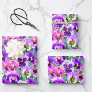 Farbenfrohe Violetten Pansy Blume Muster Geschenkpapier Set