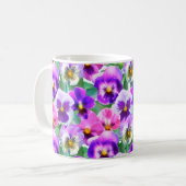 Farbenfrohe Violetten Pansy Blume Muster Kaffeetasse (Vorderseite Links)